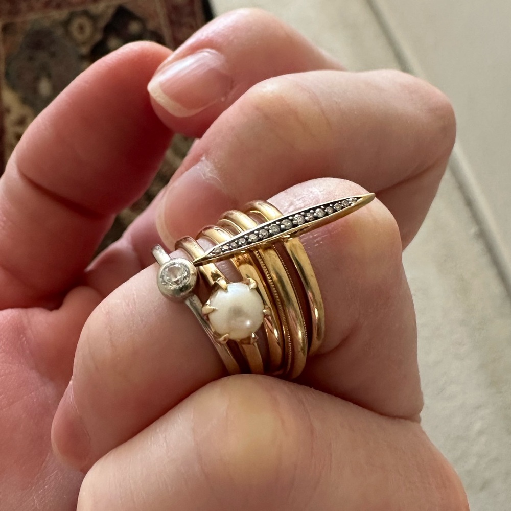 SOLD🥀 14k Solid Gold Diamond Skinny Navette Stacker Ring Size 5.25 ~ Vintage - Picture 11 of 11